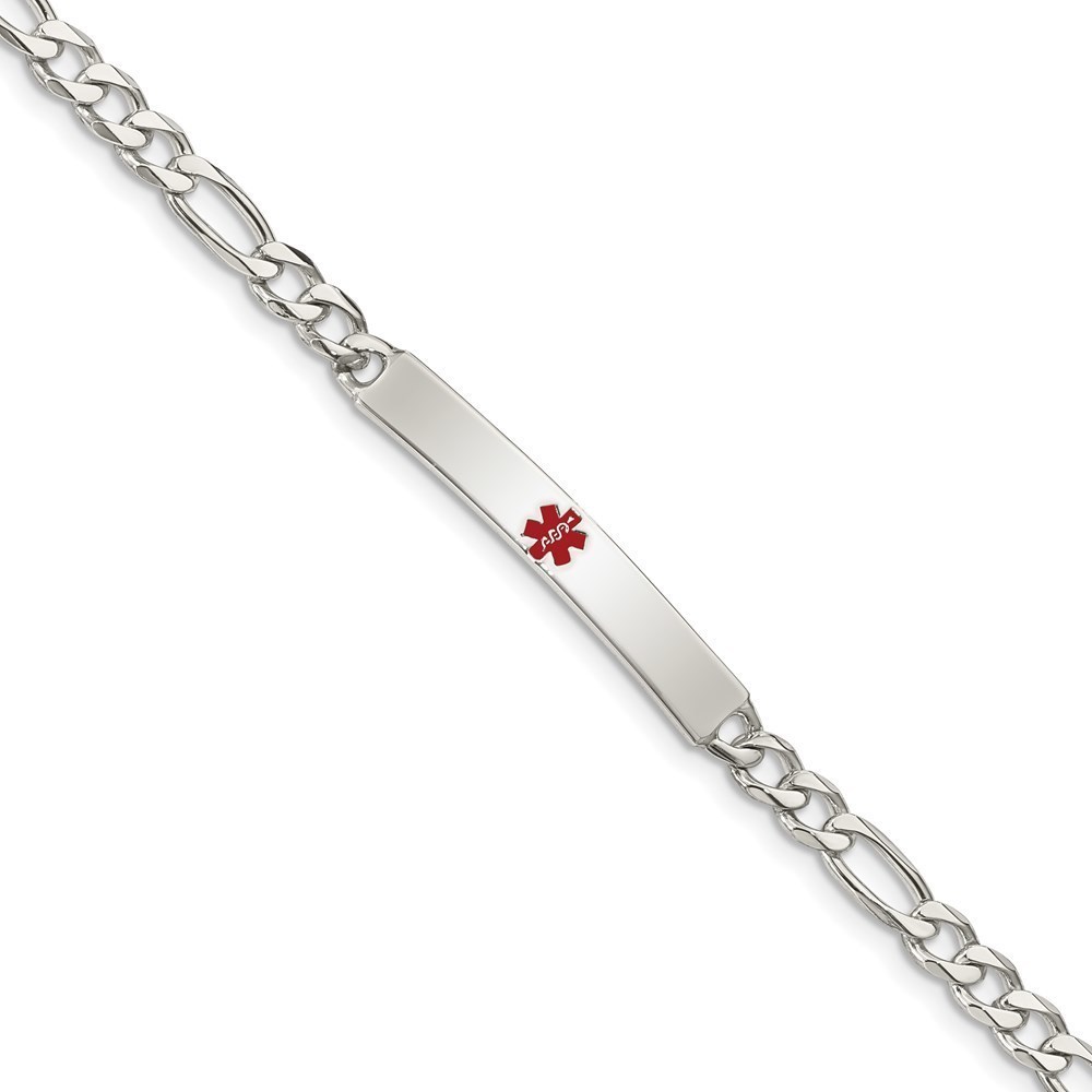 Sterling Silver Nautical Polished Medical Figaro Anchor Link ID Bracelet, 7.5"